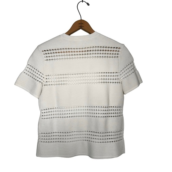 A.L.C. | White Open Knit Ribbed Crew Neck Tee Size Small - Picture 3 of 7
